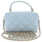Chanel Quilted Vanity Chain Shoulder Bag Gold Caviar Leather Light Blue — view 2