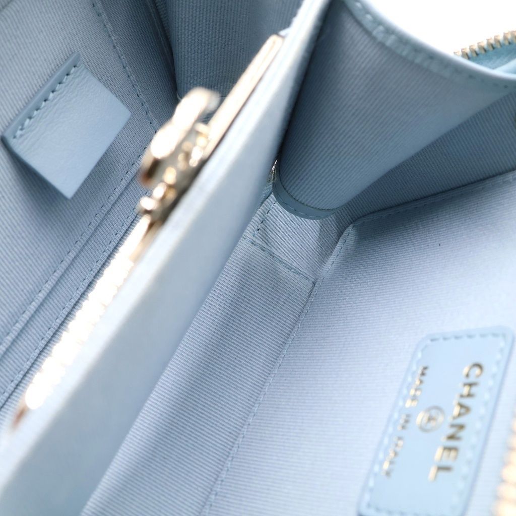 Chanel Quilted Vanity Chain Shoulder Bag Gold Caviar Leather Light Blue — view 8