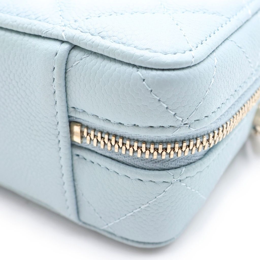 Chanel Quilted Vanity Chain Shoulder Bag Gold Caviar Leather Light Blue — view 5