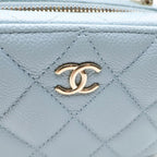 Chanel Quilted Vanity Chain Shoulder Bag Gold Caviar Leather Light Blue — view 7