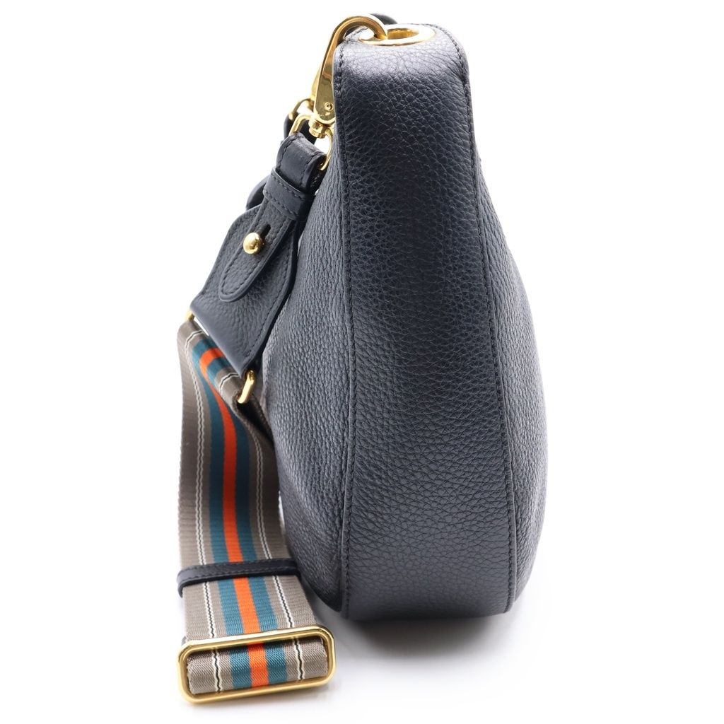 Prada Vitello Phoenix Leather Stripe Shoulder Bag Black — view 3