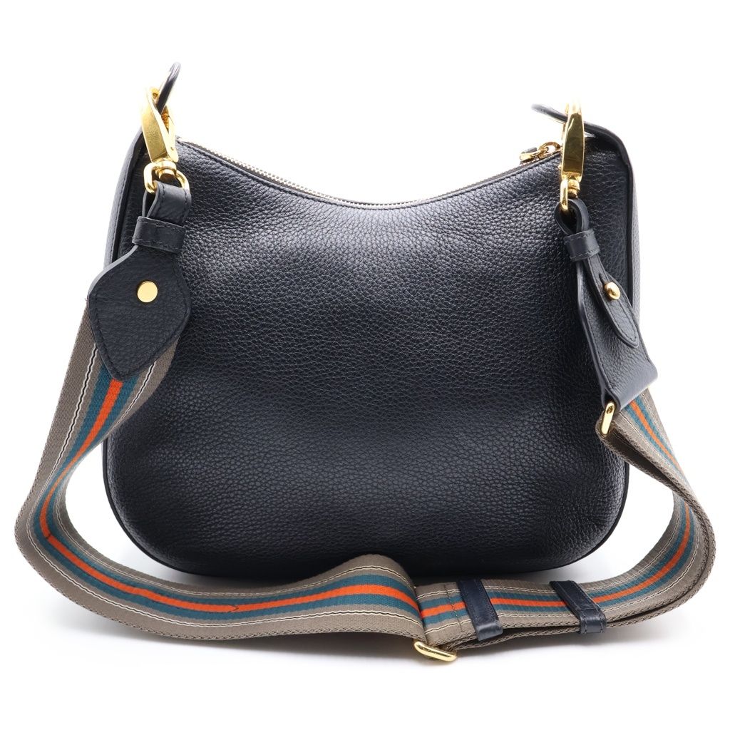 Prada Vitello Phoenix Leather Stripe Shoulder Bag Black — view 2