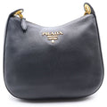 Prada Vitello Phoenix Leather Stripe Shoulder Bag Black