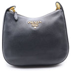 Prada Vitello Phoenix Leather Stripe Shoulder Bag Black