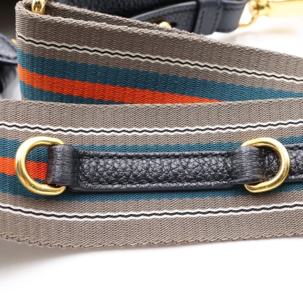Prada Vitello Phoenix Leather Stripe Shoulder Bag Black — view 7