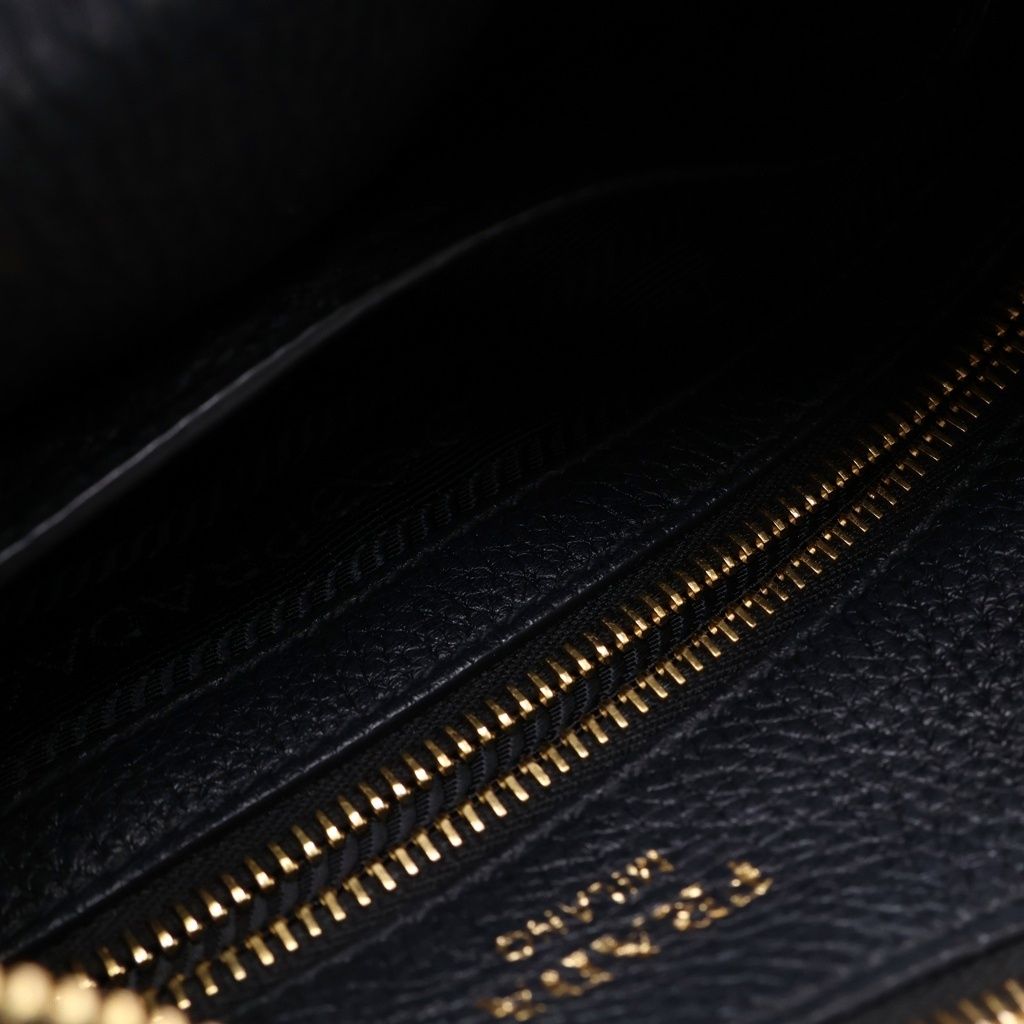 Prada Vitello Phoenix Leather Stripe Shoulder Bag Black — view 8