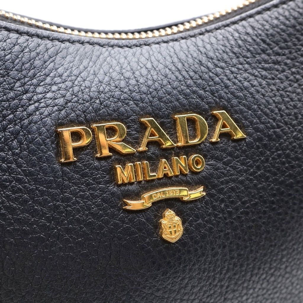 Prada Vitello Phoenix Leather Stripe Shoulder Bag Black — view 5