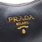 Prada Vitello Phoenix Leather Stripe Shoulder Bag Black — view 5