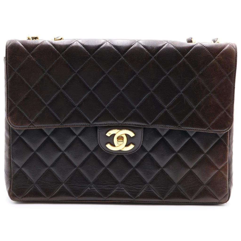 Chanel Maxi Quilted 30 Lambskin Gold Chain Shoulder Bag Black