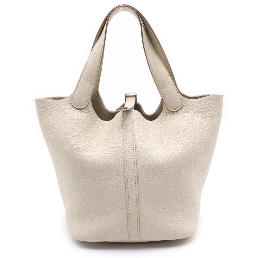 Hermes Picotin Lock MM Handbag Taurillon Clemence Silver Cles Gray — view 2