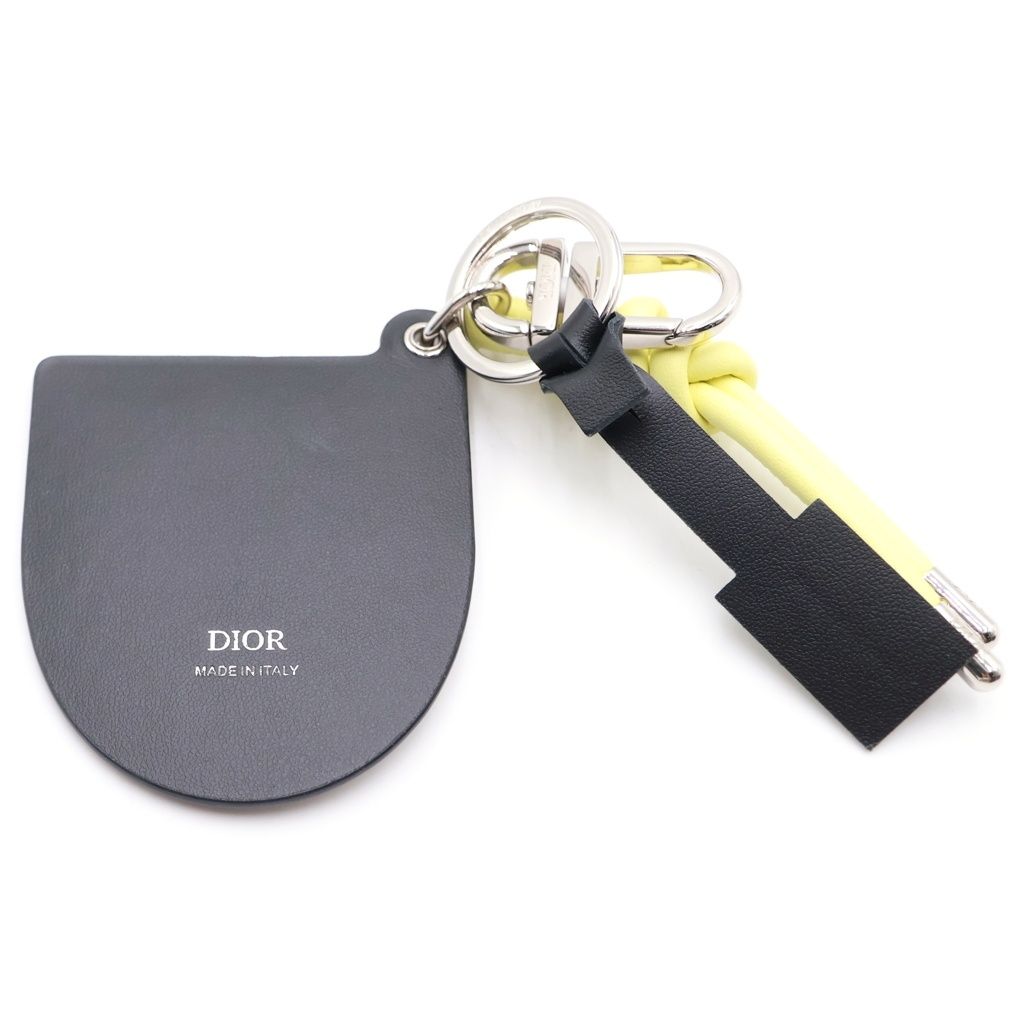 Dior Embroidery Grained Calfskin Flower Key Holder Charm Yellow White — view 2