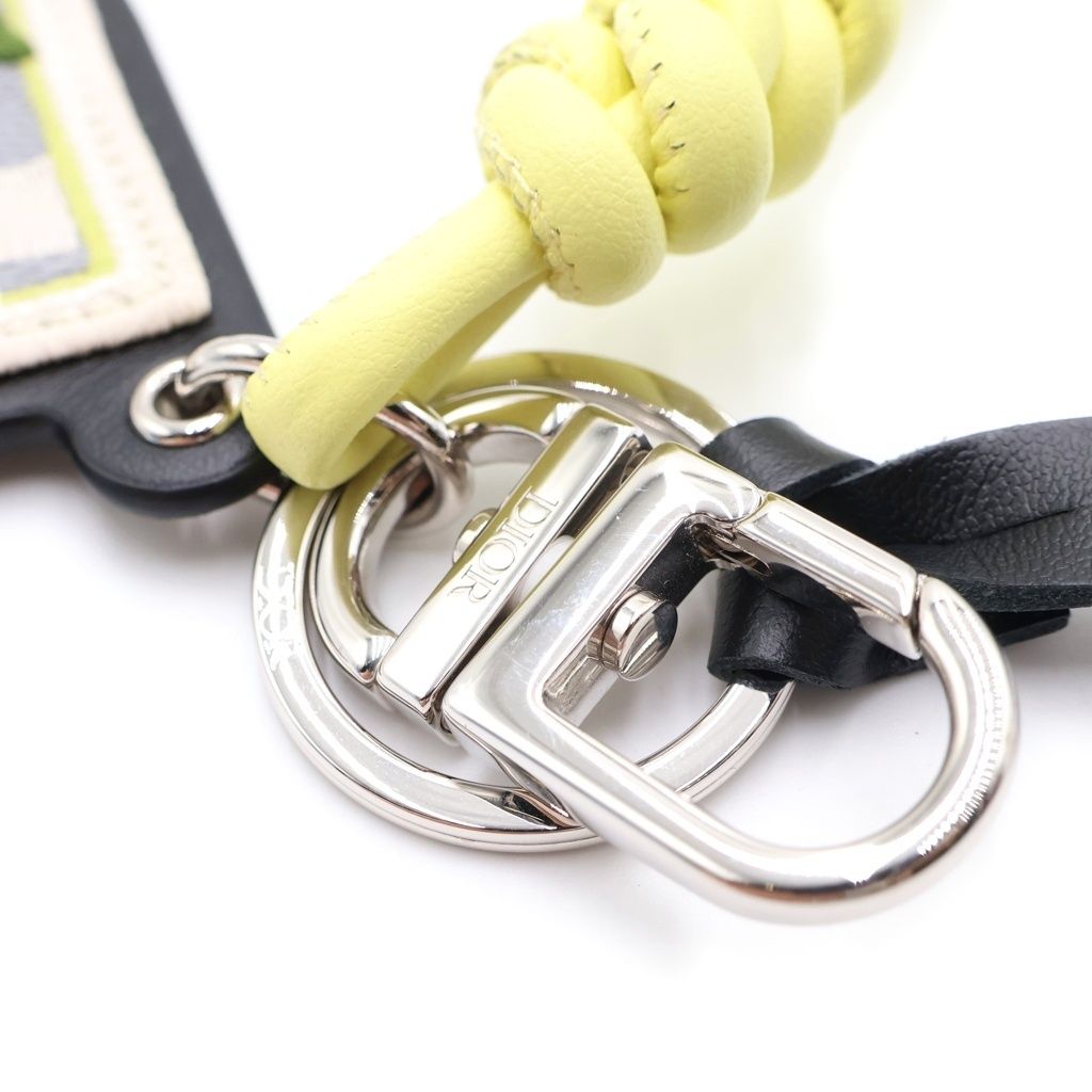 Dior Embroidery Grained Calfskin Flower Key Holder Charm Yellow White — view 4