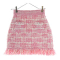 Chanel Tweed Fringe Skirt CC Logo Button Pink White