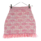 Chanel Tweed Fringe Skirt CC Logo Button Pink White — view 2