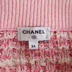 Chanel Tweed Fringe Skirt CC Logo Button Pink White — view 7