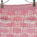 Chanel Tweed Fringe Skirt CC Logo Button Pink White — view 3