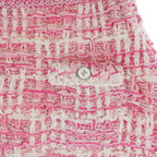 Chanel Tweed Fringe Skirt CC Logo Button Pink White — view 5