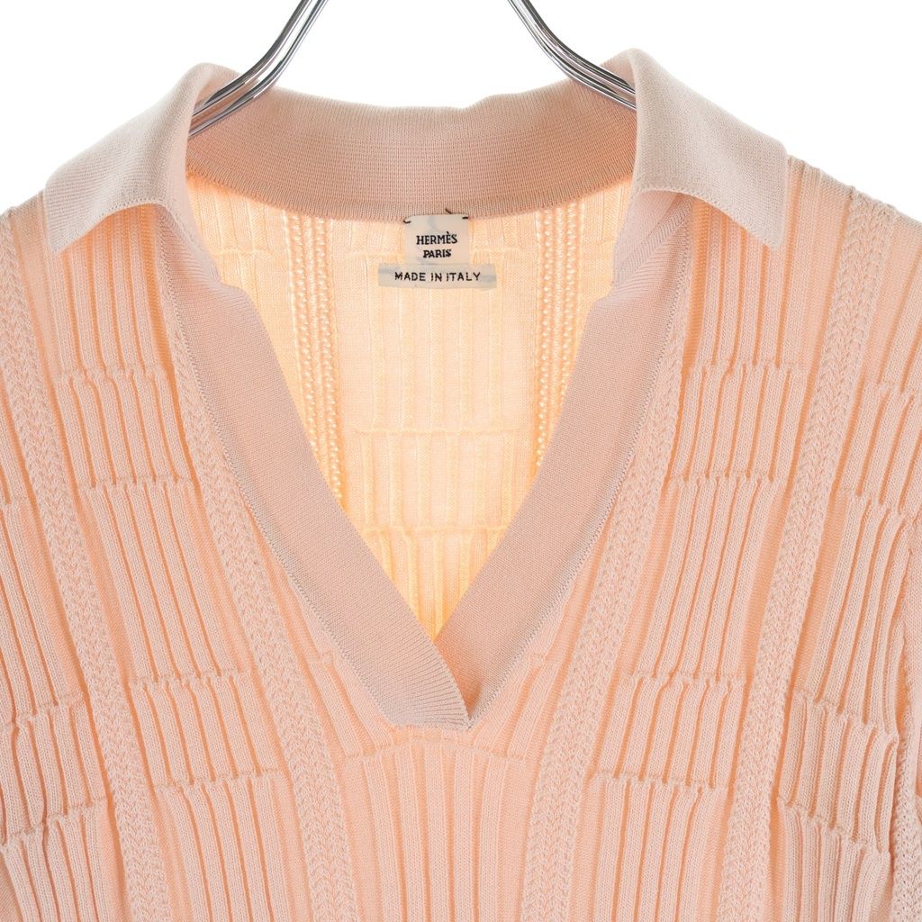 Hermes Coaching Remix Short Sleeve Knit Silk Cotton Pink Sweater — view 3