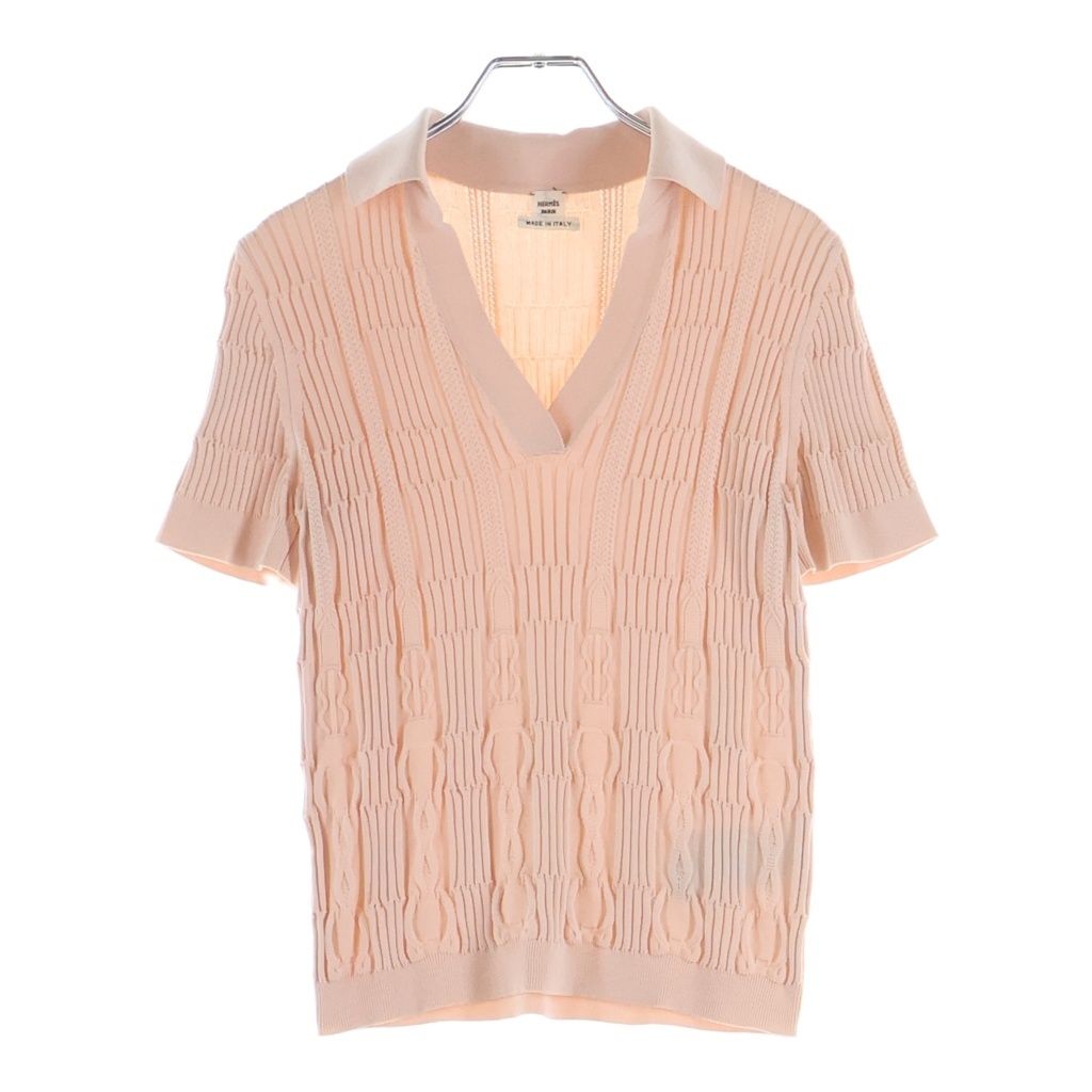 Hermes Coaching Remix Short Sleeve Knit Silk Cotton Pink Sweater