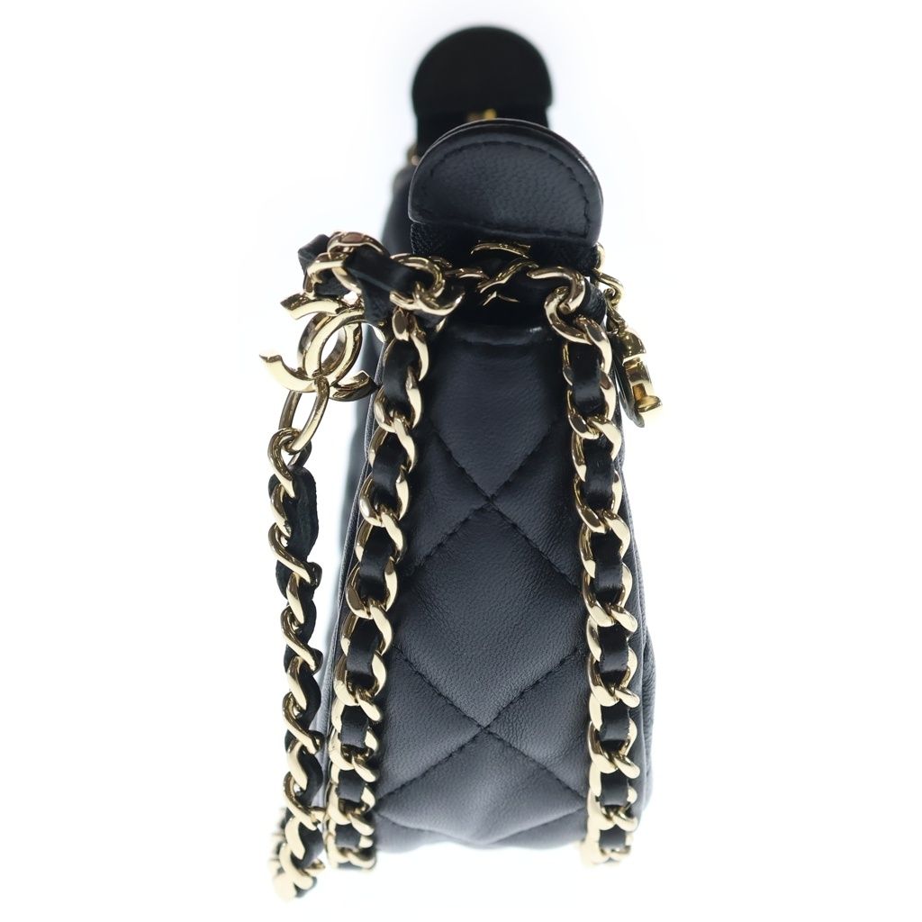 Chanel Quilted Hobo Back Chain Shoulder Mini Gold Lambskin Black — view 3