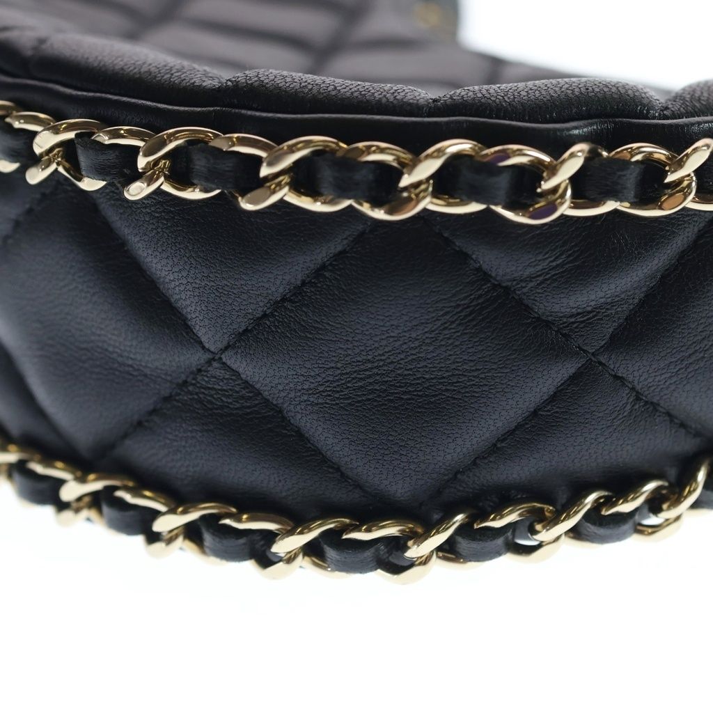 Chanel Quilted Hobo Back Chain Shoulder Mini Gold Lambskin Black — view 5