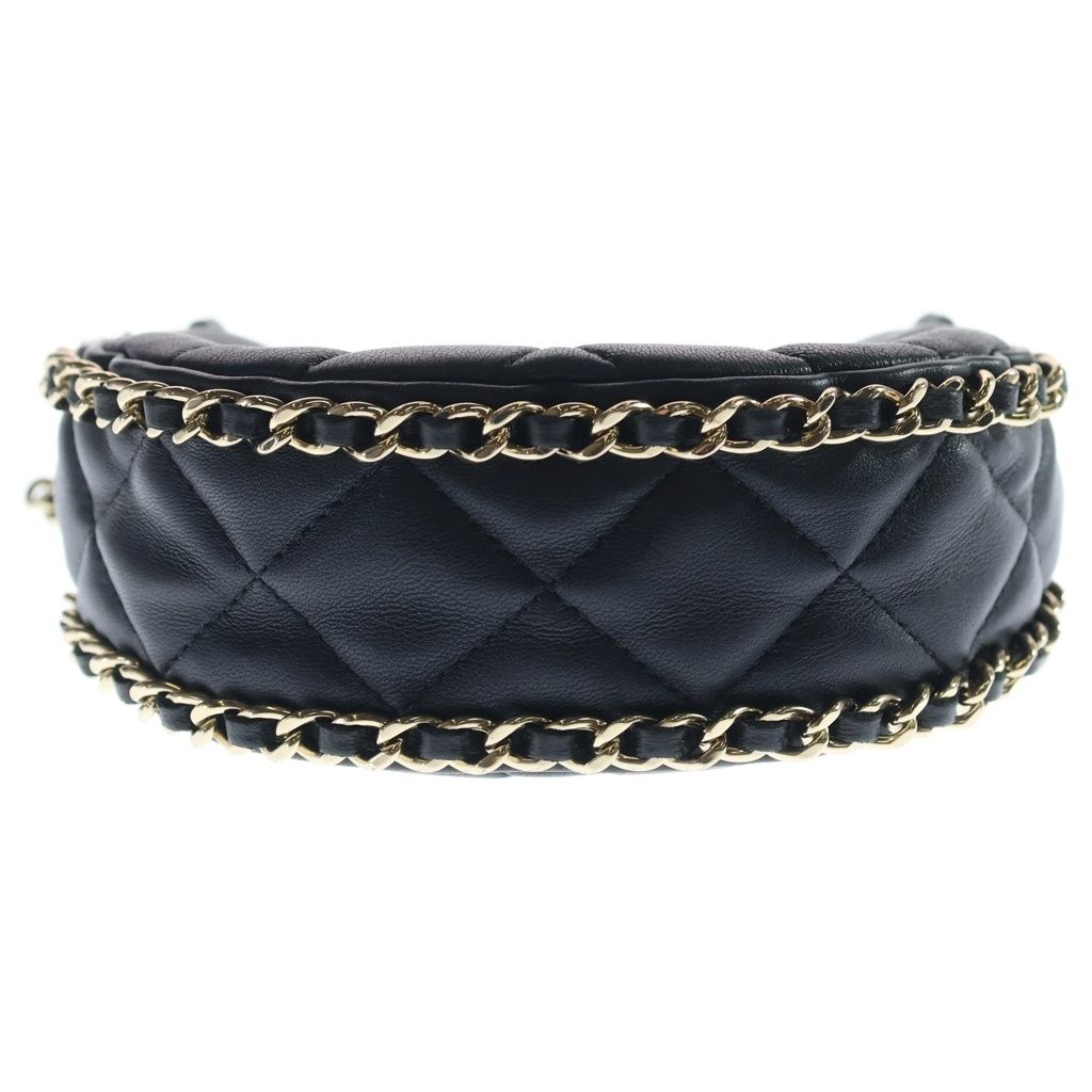 Chanel Quilted Hobo Back Chain Shoulder Mini Gold Lambskin Black — view 4