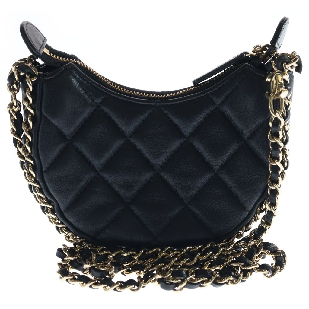 Chanel Quilted Hobo Back Chain Shoulder Mini Gold Lambskin Black — view 2