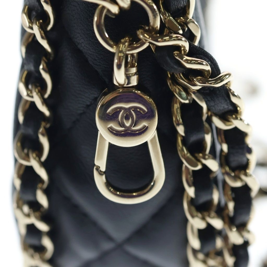 Chanel Quilted Hobo Back Chain Shoulder Mini Gold Lambskin Black — view 6