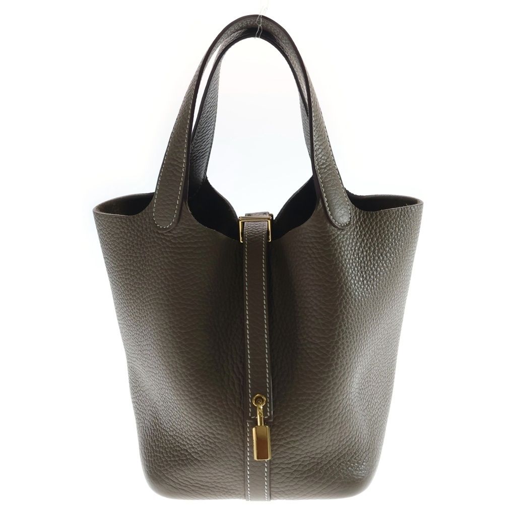 Hermes Picotin Lock PM Taurillon Clemence Gold Handbag Etoupe