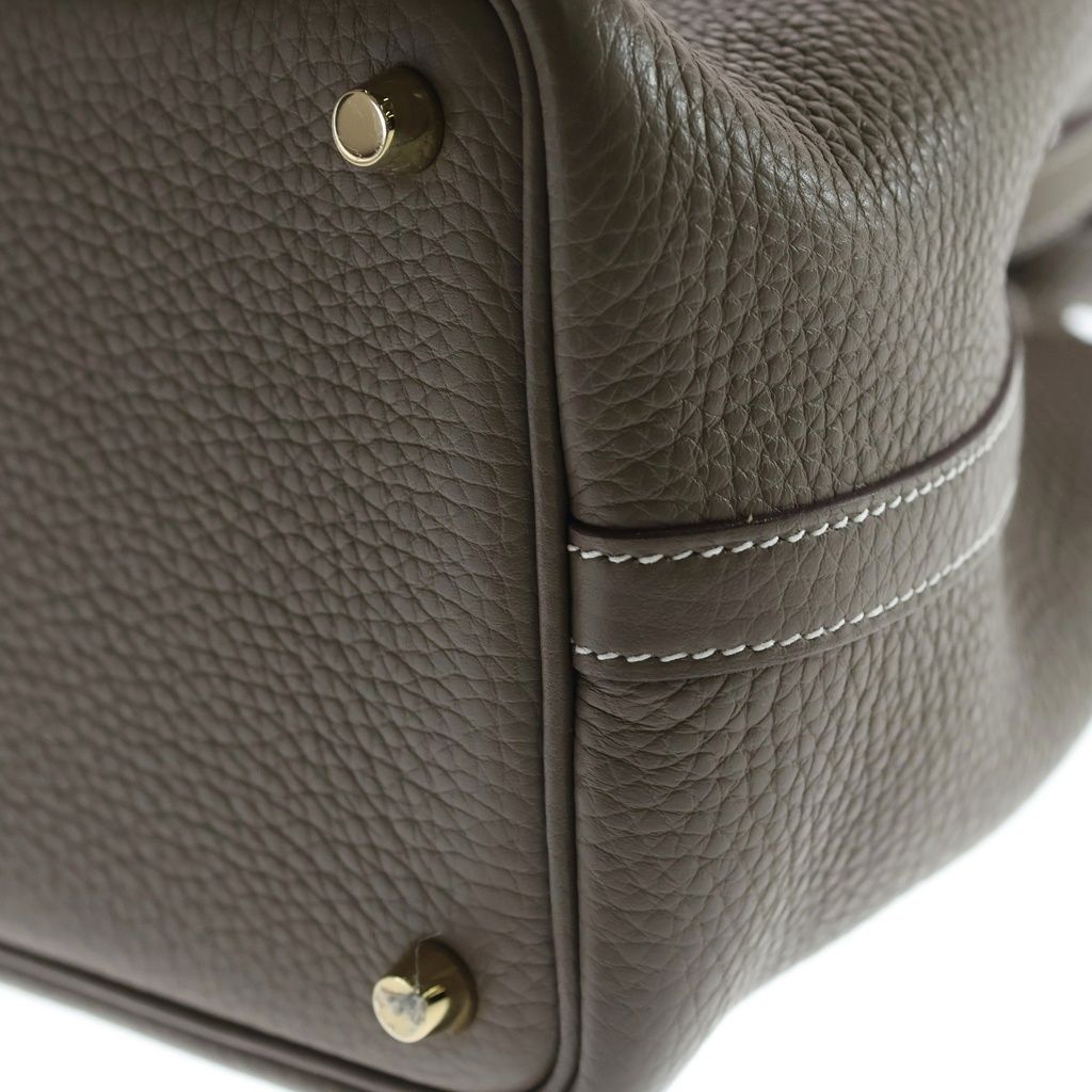 Hermes Picotin Lock PM Taurillon Clemence Gold Handbag Etoupe — view 5
