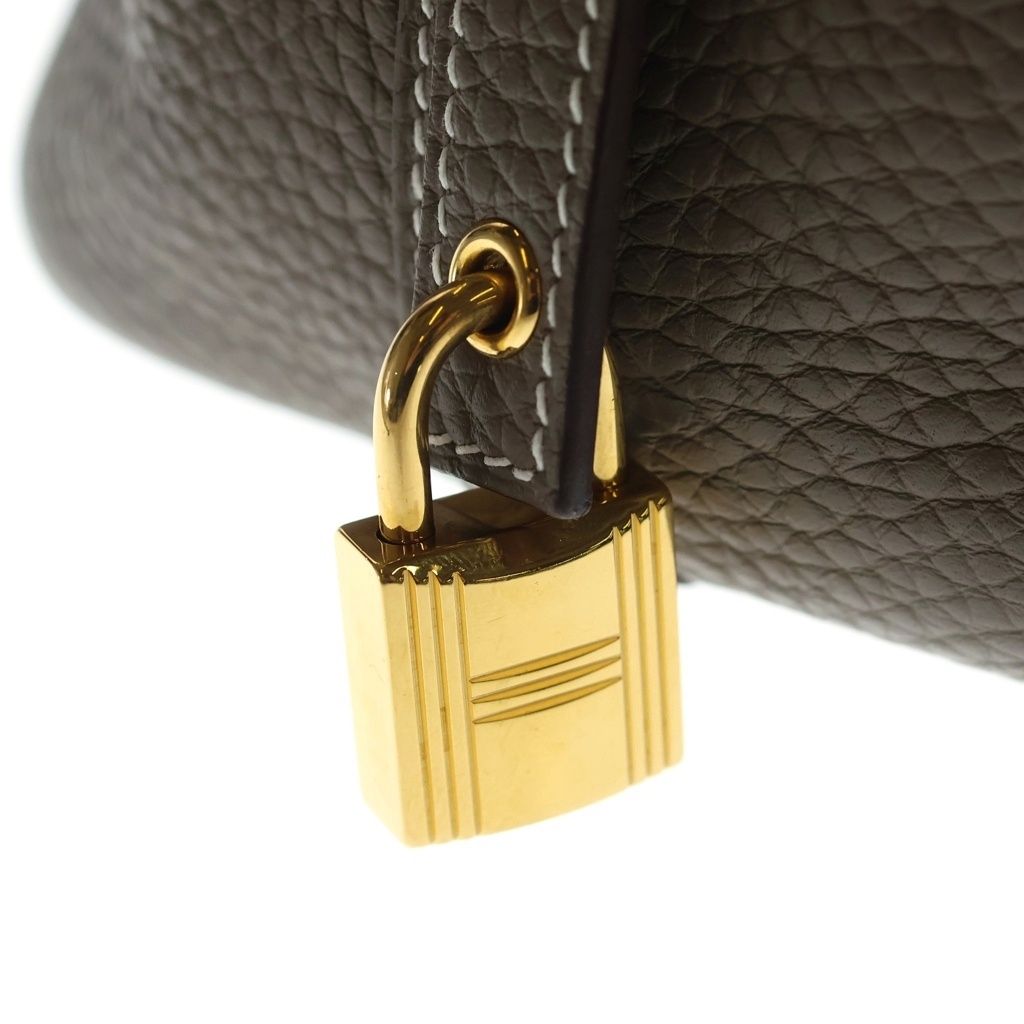 Hermes Picotin Lock PM Taurillon Clemence Gold Handbag Etoupe — view 6