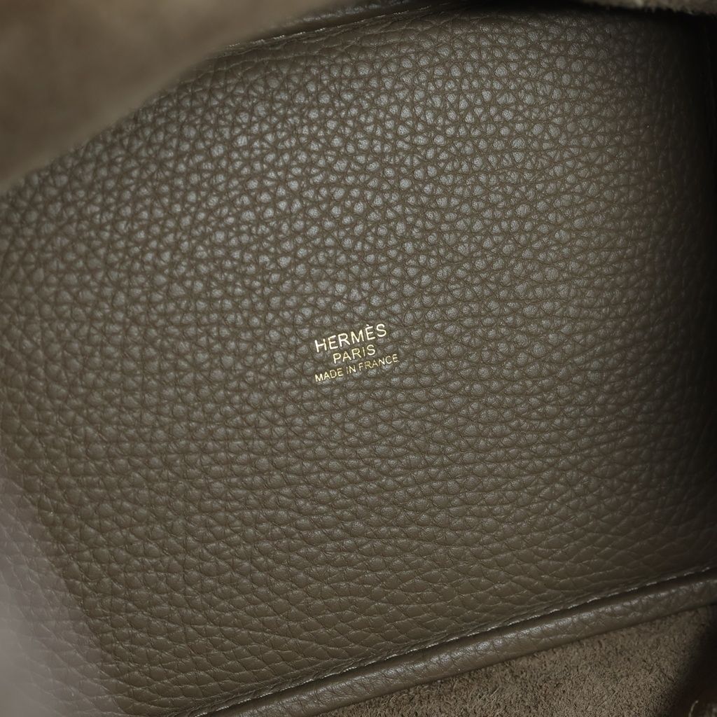 Hermes Picotin Lock PM Taurillon Clemence Gold Handbag Etoupe — view 7