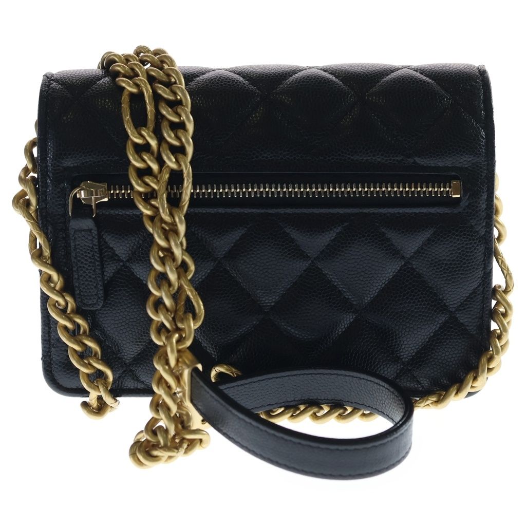 Chanel Mini Quilted 15 Chain Mini Shoulder Bag Black Caviar Leather Gold — view 2