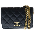 Chanel Mini Quilted 15 Chain Mini Shoulder Bag Black Caviar Leather Gold