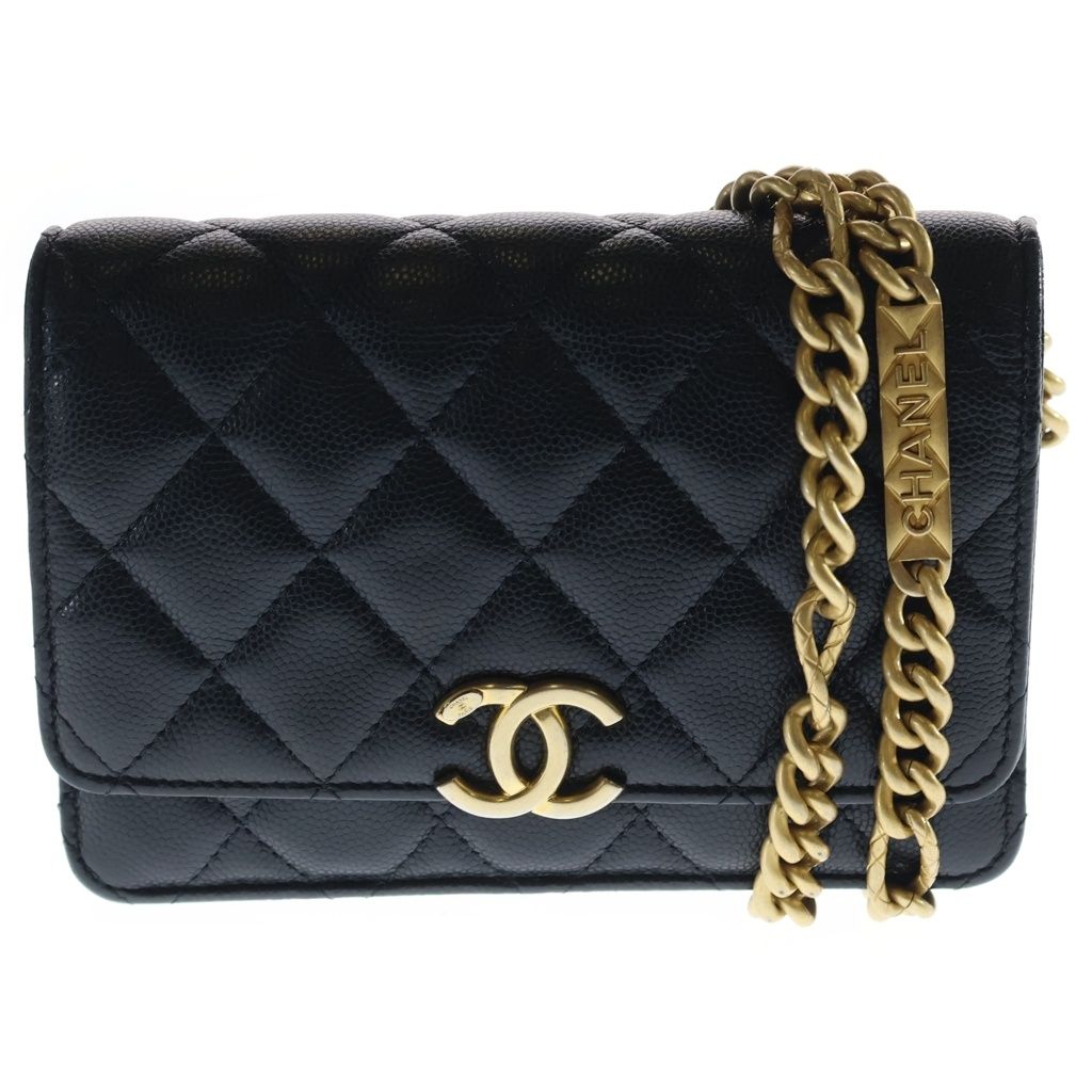 Chanel Mini Quilted 15 Chain Mini Shoulder Bag Black Caviar Leather Gold