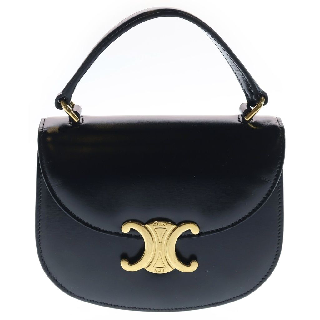 Celine Mini Besace Clair 2-Way Shoulder Bag Black Leather Gold