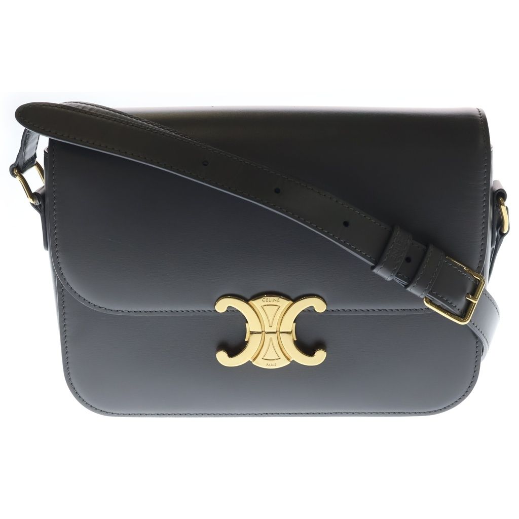 Celine Teen Triomphe Shoulder Bag Gray Calfskin Gold