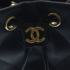 Chanel Quilted Small Bucket Bag Chain Shoulder Drawstring Gold Lambskin Black — view 6