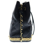Chanel Quilted Small Bucket Bag Chain Shoulder Drawstring Gold Lambskin Black — view 3