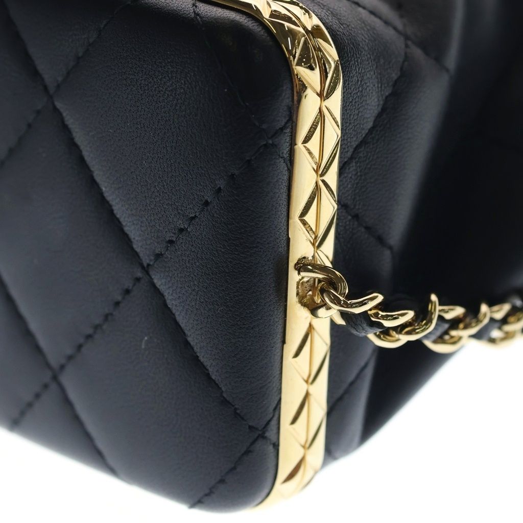 Chanel Quilted Small Bucket Bag Chain Shoulder Drawstring Gold Lambskin Black — view 5