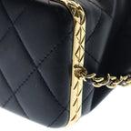 Chanel Quilted Small Bucket Bag Chain Shoulder Drawstring Gold Lambskin Black — view 5