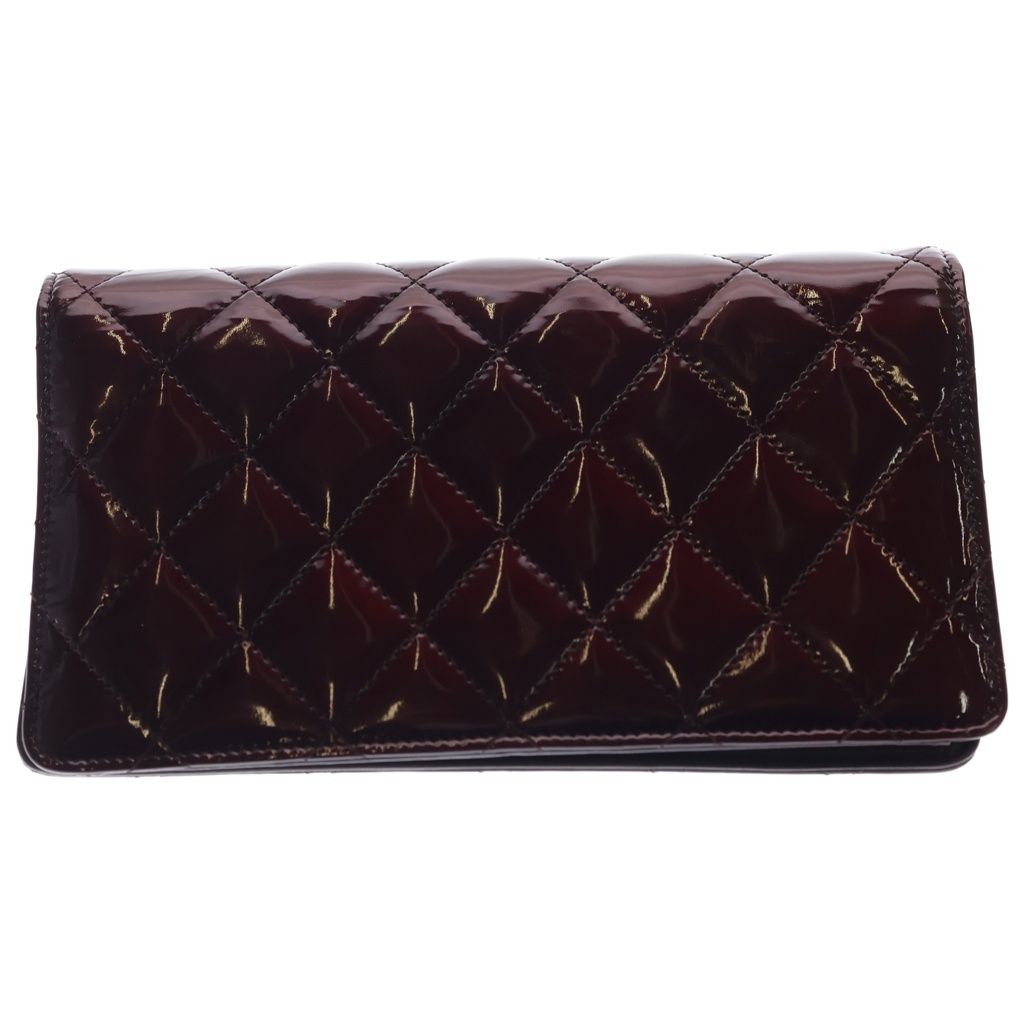 Chanel Quilted Brilliant CC Logo Patent Leather Wallet Bifold Gold Bordeaux — view 2