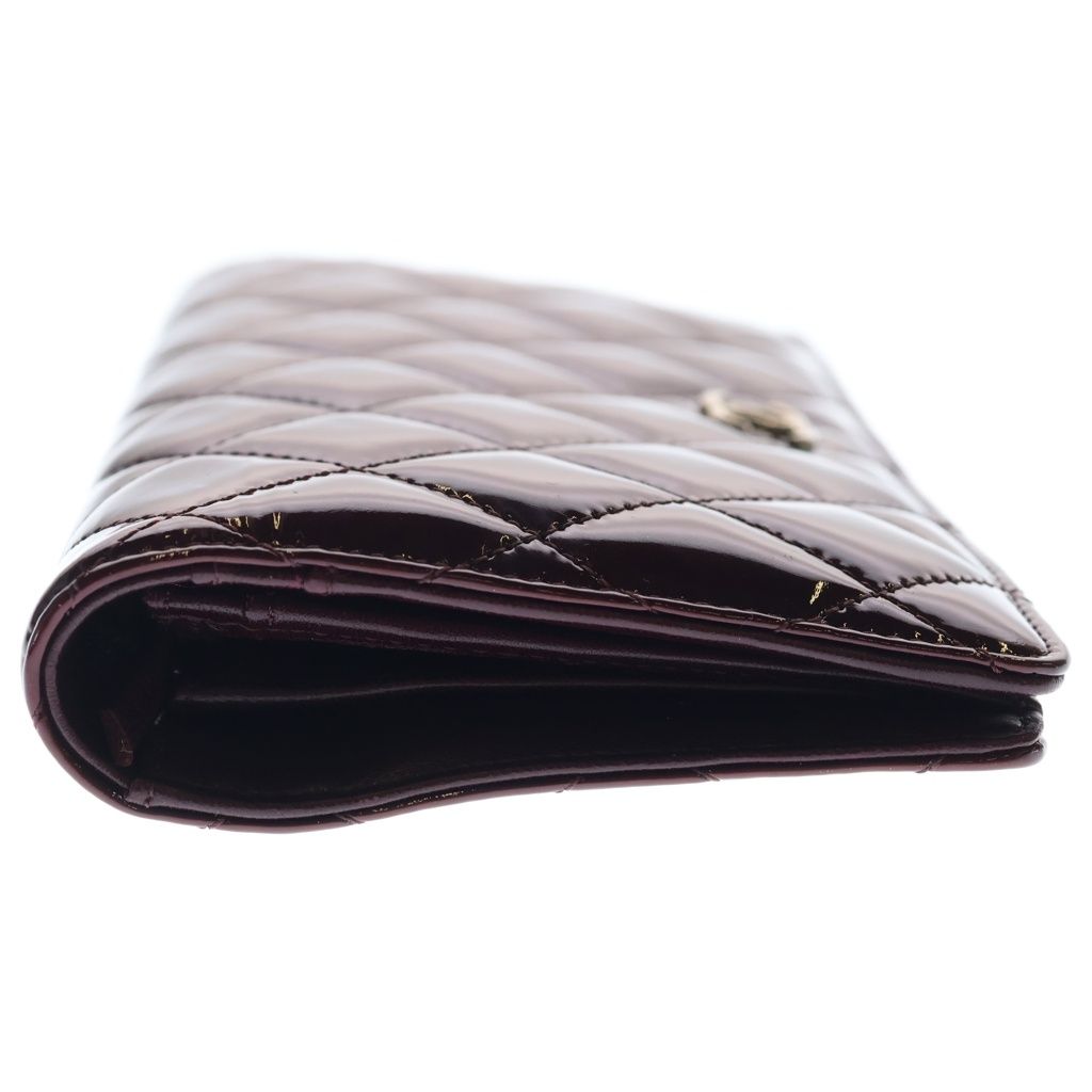 Chanel Quilted Brilliant CC Logo Patent Leather Wallet Bifold Gold Bordeaux — view 3