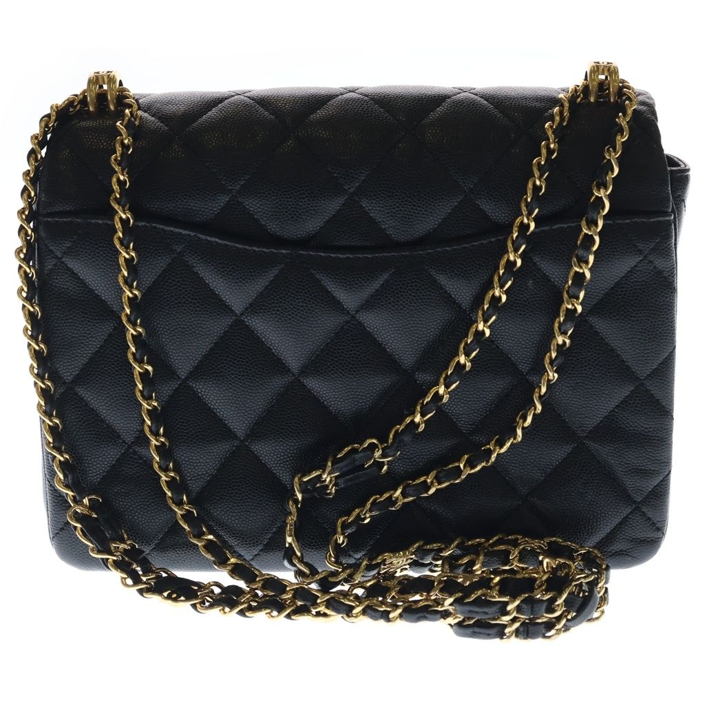 Chanel Mini Quilted Chain Shoulder Bag Black Caviar Leather Gold — view 2