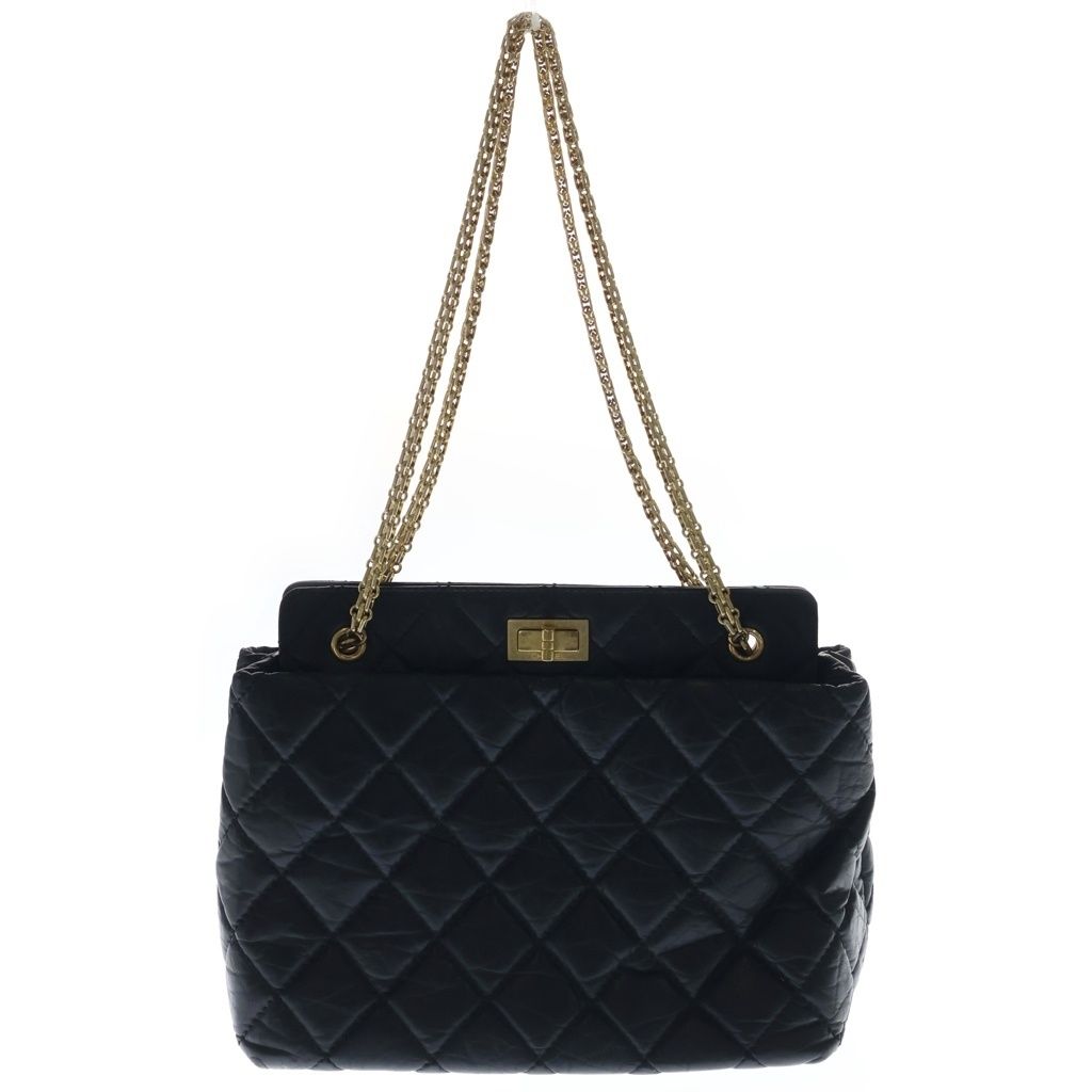 Chanel Quilted 2.55 Chain Shoulder Gold Aged Calf Leather Black Handbag