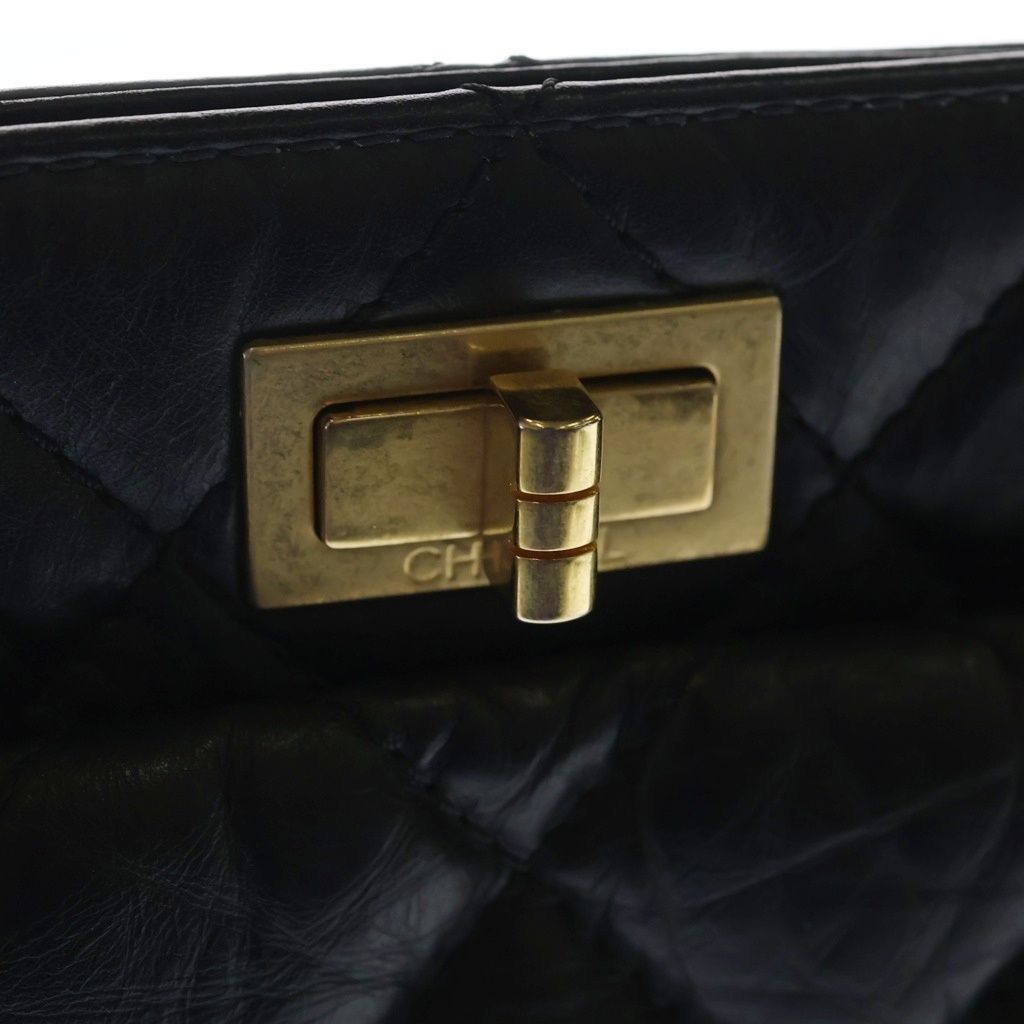 Chanel Quilted 2.55 Chain Shoulder Gold Aged Calf Leather Black Handbag — view 6