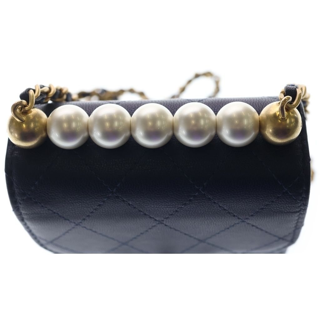 Chanel Mini Quilted Chain Shoulder Back Gold Goatskin Navy — view 6