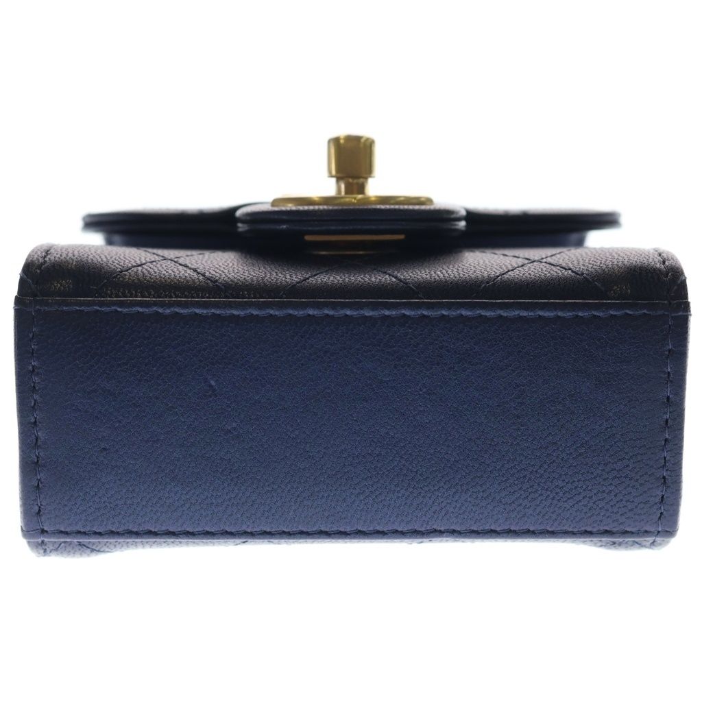 Chanel Mini Quilted Chain Shoulder Back Gold Goatskin Navy — view 4