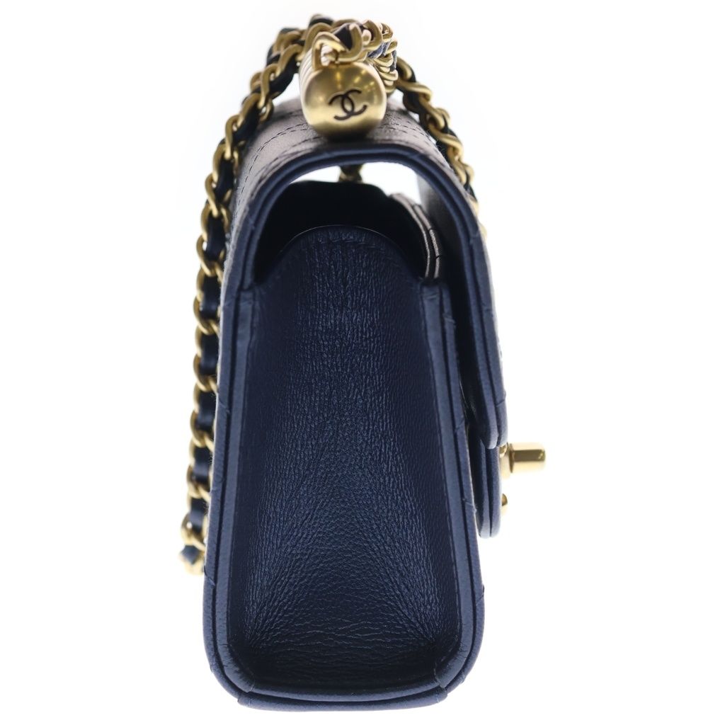 Chanel Mini Quilted Chain Shoulder Back Gold Goatskin Navy — view 3
