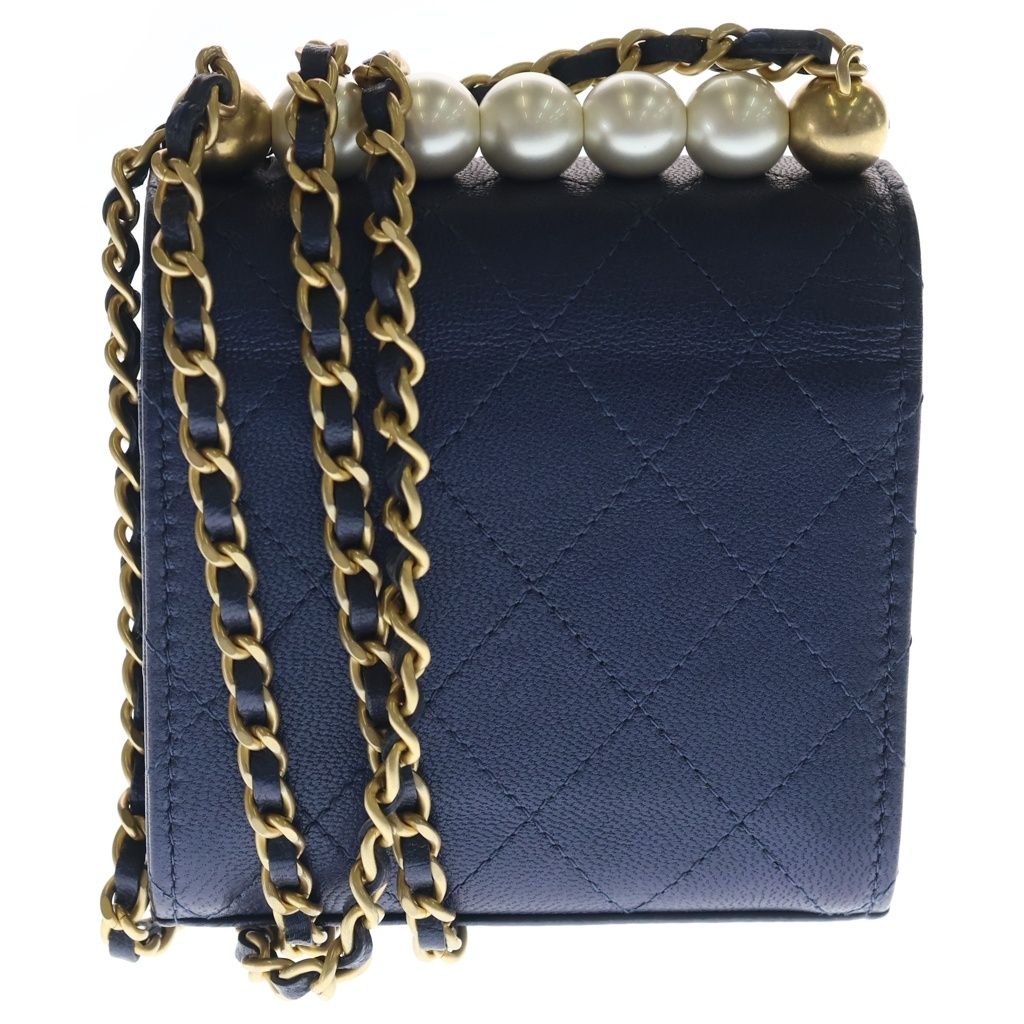 Chanel Mini Quilted Chain Shoulder Back Gold Goatskin Navy — view 2